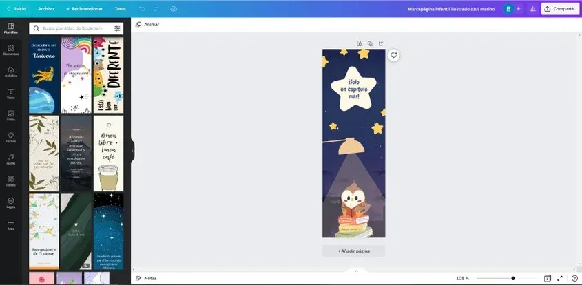 marcapaginas de Canva